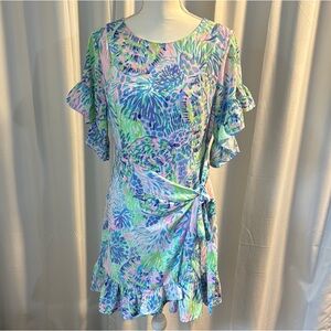 Women’s LILLY PULITZER Carlee Wrap Ruffle Sleeve Dress Size 8 EUC